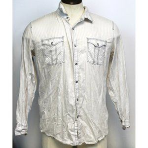 Unbranded Men's Sz M Button Up Collared Shirt Stripped White Gray Light Weight